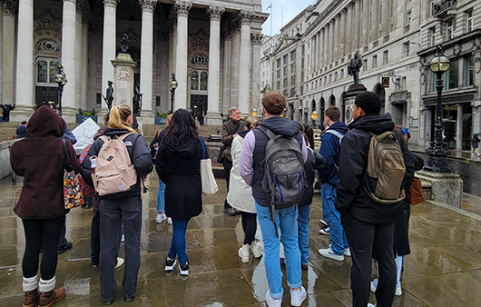 Students touring London's financial district