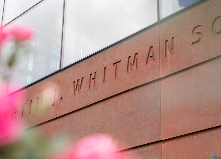 Whitman building close up showing the Whitman name on the building